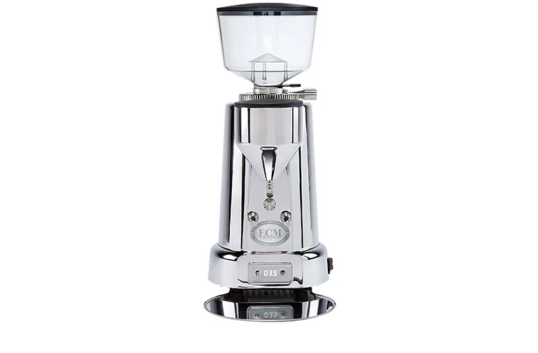 ECM V-Titan 64 grinder in stainless steel, front view